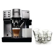 DeLonghi Brushed Stainless Steel Pump Espresso and Cappucino Maker with Free Set of 6 Italian Espresso Shot Glasses