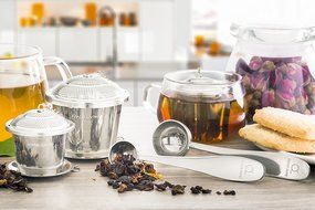 Apace Living Loose Leaf Tea Stainless Steel Strainer (Set of 2) with Tea Scoop and Drip Trays, Medium N8