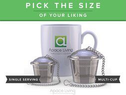 Apace Living Loose Leaf Tea Stainless Steel Strainer (Set of 2) with Tea Scoop and Drip Trays, Medium N9