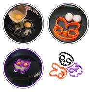 Cy3Lf Set of 3 Nonstick Silicone Egg Ring Mold, Purple Owl Shaped Egg Ring, Black Skull Shaped Egg Ring and Orange...