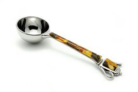 Stainless Steel Coffee Spoon Decorated with Genuine Multicolored Baltic Amber Mosaic. N2