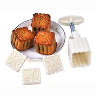 4 Sets Mid-Autumn Festival Party DIY Moon Cake Mold With 12pcs Mode Stamps(White) N5