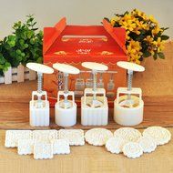 4 Sets Mid-Autumn Festival Party DIY Moon Cake Mold With 12pcs Mode Stamps(White) N6