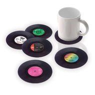 Retro CD designed non-slip silicone beverage coasters cup of coffee here N5