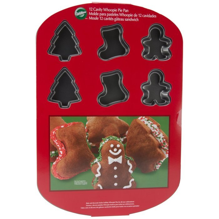 Whoopie Pie Pan 3.35"X0.5"-12 Cavity Tree, Stocking and Gingerbread