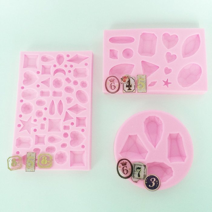Funshowcase Diamonds Gems 3-pieces Set Assorted Shapes Silicone Mold, for Cake Cupcake Decorating, Crafting, Polymer... N3