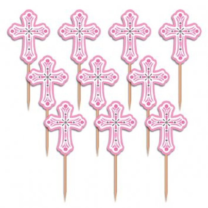 Pink Religious Party Picks - 36 ct
