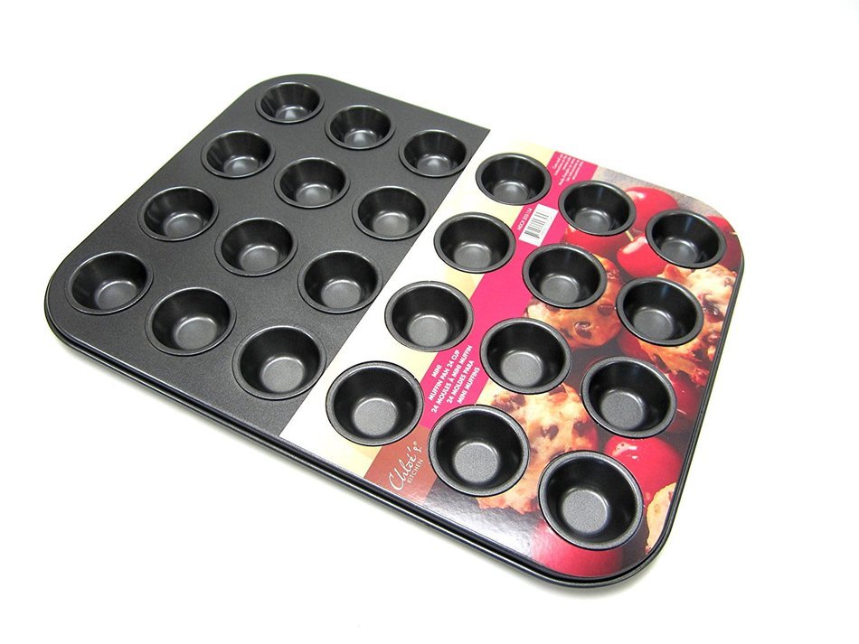 Chloe's Kitchen 203-154 24-Cavity Non-Stick Muffin Pan, Mini, Dark Grey