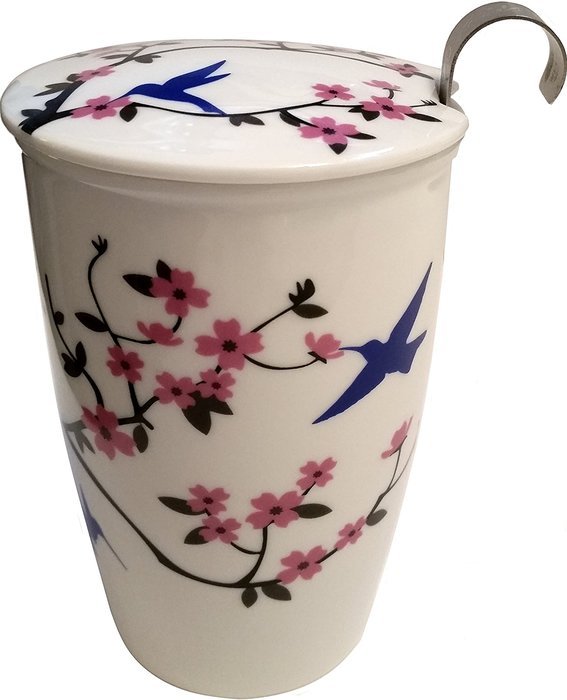 Double Wall Ceramic Tea Cup with Infuser & Lid - Perfect single 12 oz cup brewing system - The Strainer makes... N2