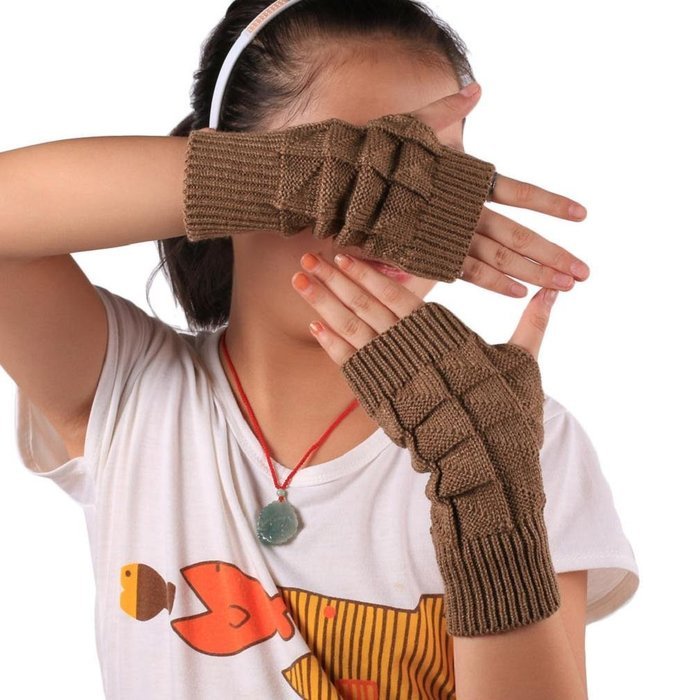 Knitted Fringe Warm Gloves,Morecome Women Girl Diamond knitted gloves (Black) N5