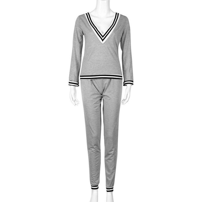 Sweatshirt Set,Morecome Women Sweatshirt V Neck Long Sleeve Blouse Long Pants Outfit (XL, Black) N8