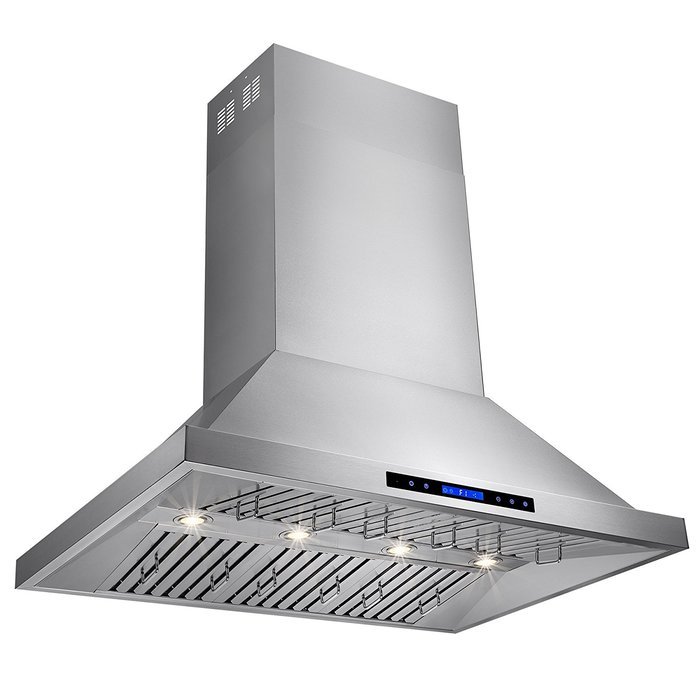 AKDY&reg; 42" Stainless Steel Island Mount Range Hood Touch Screen Display Baffle Filter Ductless Vent
