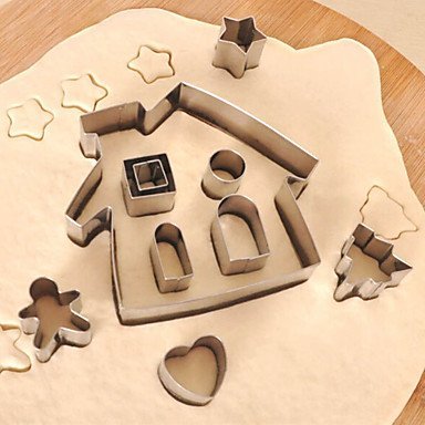 Sher 10PCS Stainless Steel Gingerbread House Cookie Cake Cutters Biscuit Bread Moldelling Mold Baking Set N5