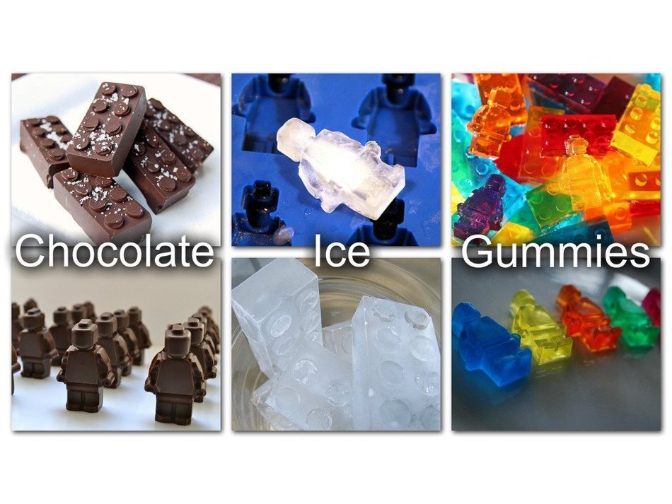 5 Lego Candy Molds / Ice Cube Silicone Trays + Bonus Recipe Guide eBook For Chocolate, Gummies & More N3