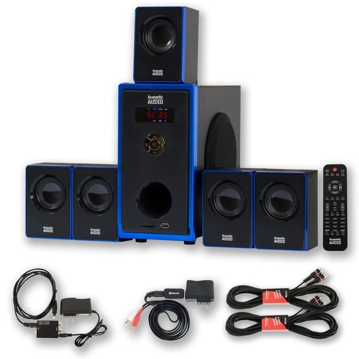 Acoustic Audio AA5102 800W 5.1 Speaker System with Bluetooth, Optical Input and 2 Extension Cables AA5102BD-2 N2