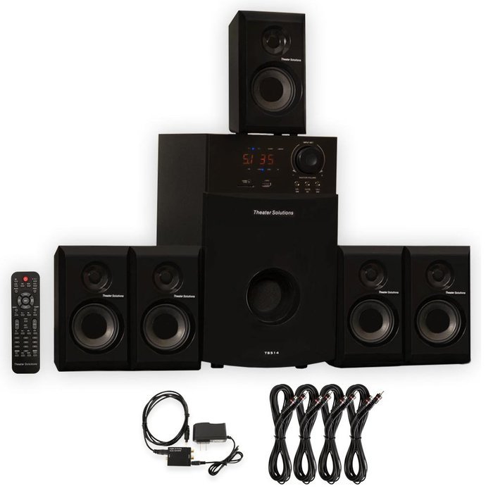 Theater Solutions TS514 Home 5.1 Speaker System with Optical Input USB FM and 4 Extension Cables N2