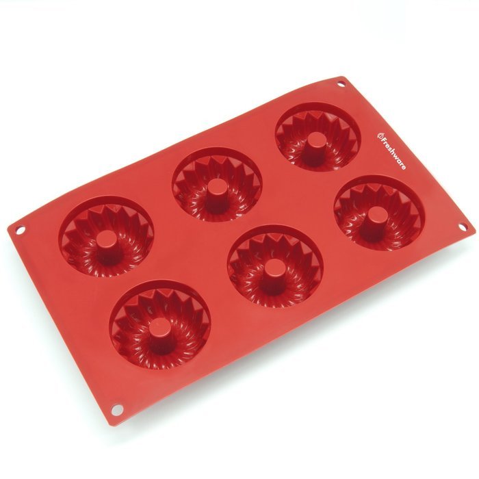 Freshware SL-119RD 6-Cavity Silicone Fancy Bundt Cake, Muffin, Cupcake, Brownie and Cornbread Mold N4