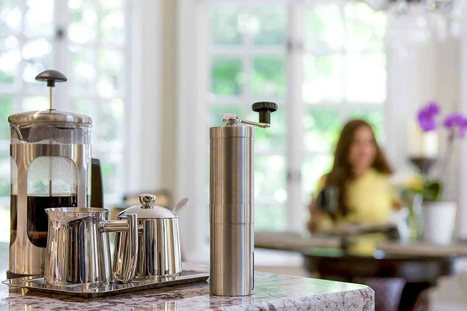 F&L Essentials Manual Coffee Grinder | Conical Burr Grinder | Stainless Coffee Mill N7