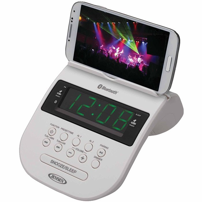 Jensen Compact Bluetooth Alarm Clock Radio with Auxiliary Input & Large Easy to Read Backlit LED Display N2