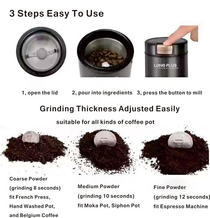 Long Plus CG8120 Electric Coffee and Spice Grinder with Patented Thickening Dual Stainless Steel Blades and Strongest... N7