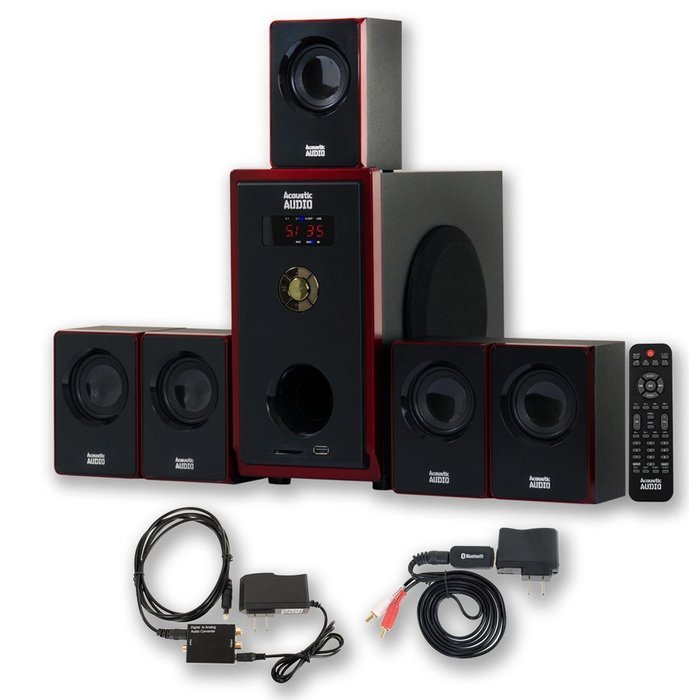 Acoustic Audio AA5103 800W 5.1 Home Theater Speaker System with Bluetooth and Optical Input AA5103BD N2