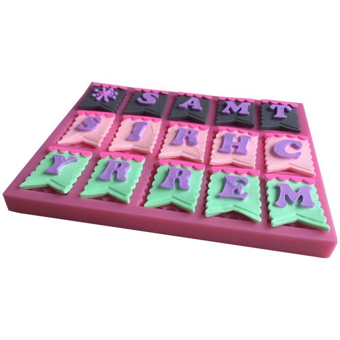 FLY Banner With Alphabet Silicone Fondant Cake Mold For Cake Decorating,Pink N4
