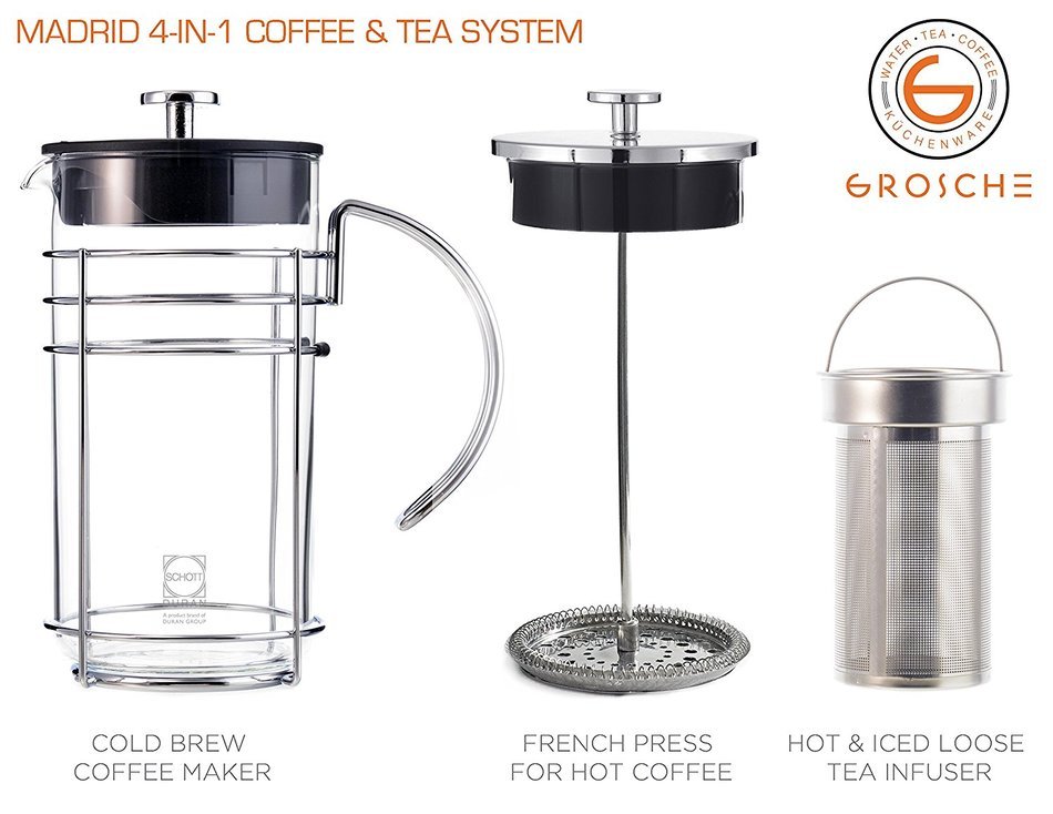 GROSCHE Madrid French Press Coffee Maker, Tea Press & Coffee Press 8 cup 34 oz 1L with German Glass N21