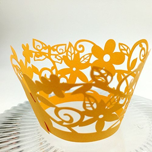 CozyT 50 PACK Flowers Cupcake Wrappers Artistic Bake Cake Paper Cups Vine Lace Laser Cut Liner Baking Cup Muffin... N10
