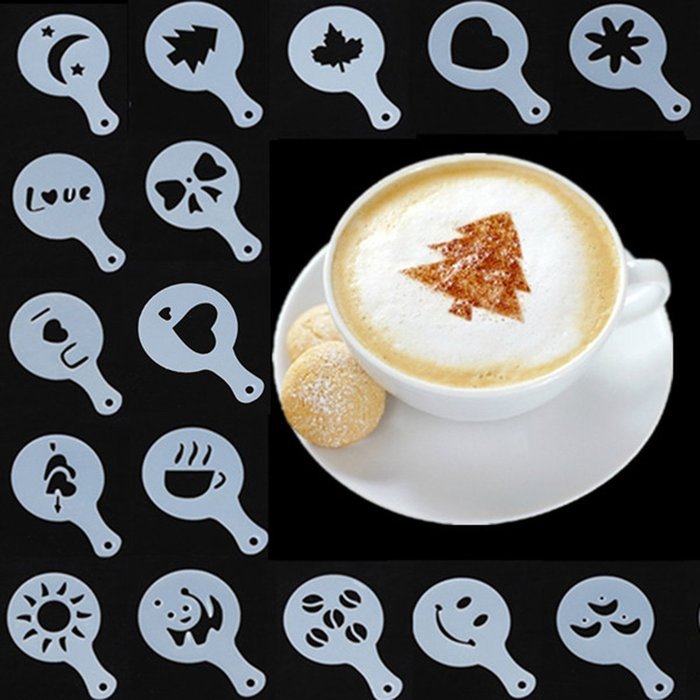 Corner Biz Home - Barista Creative Coffee Art Stencils Template Set 16pcs