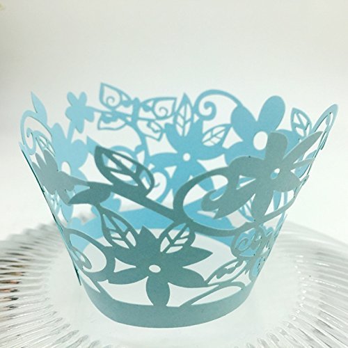 CozyT 50 PACK Flowers Cupcake Wrappers Artistic Bake Cake Paper Cups Vine Lace Laser Cut Liner Baking Cup Muffin... N12