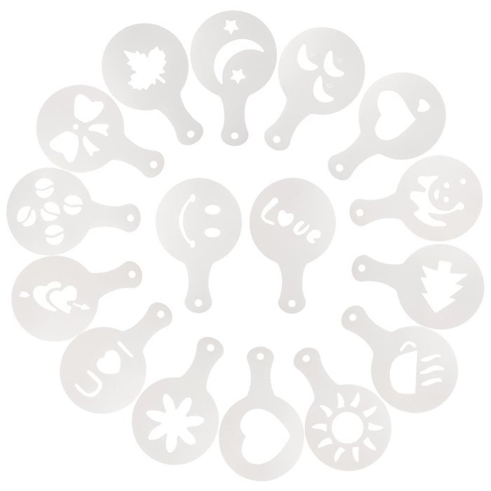 Antkits 16 pcs of Plastic Fancy Coffee Foam Pattern DIY Originality Printing Mold Tools N2