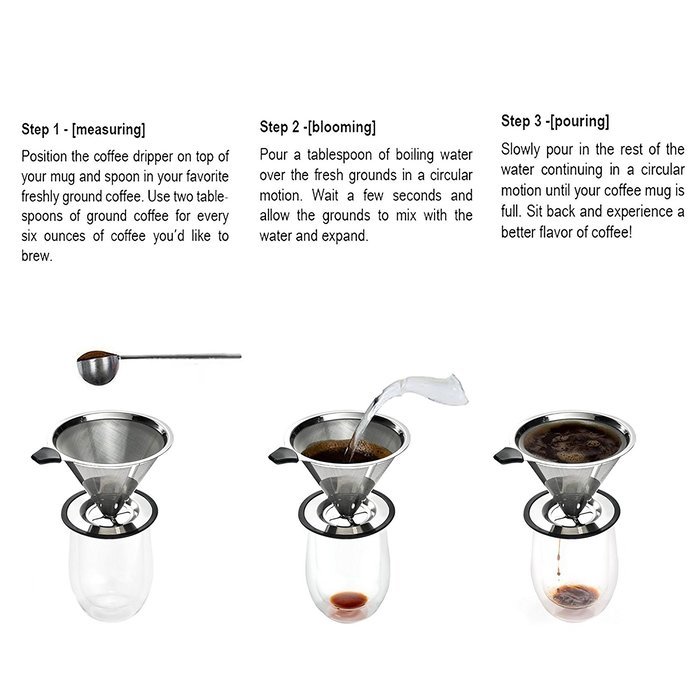 Stainless Steel Pour Over Coffee Cone Dripper With Cup Stand- Perfect for Manual Brewing - Ultra Fine Micro Mesh... N3