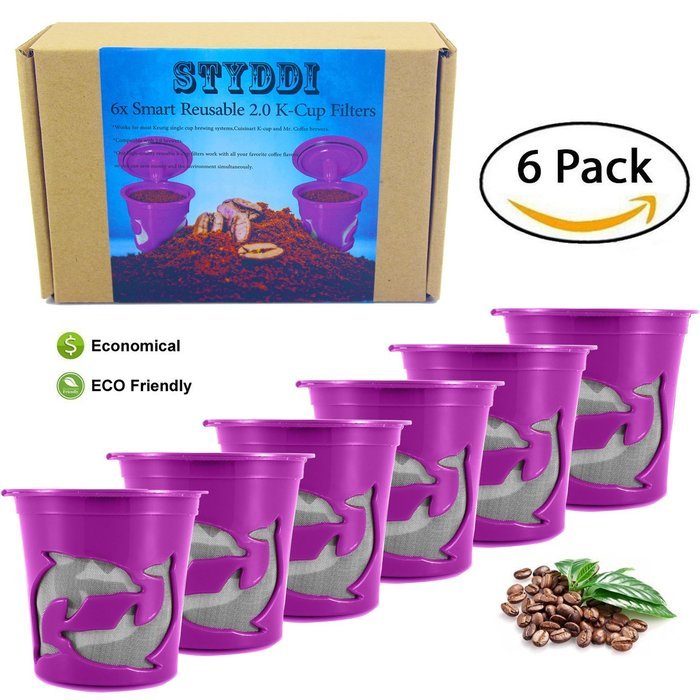 STYDDI 6 Pack Reusable K Cup,Refillable K-cup Mesh Coffee Filter(Single Cup) for Keurig 2.0 - Fits K300,K350,K40... N6