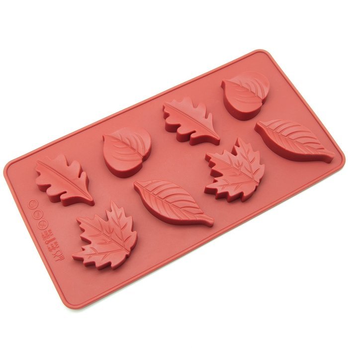 Freshware CB-600RD 8-Cavity Leaf Shape Silicone Mold for Making Soap, Candle, Candy, Chocolate, and More N3