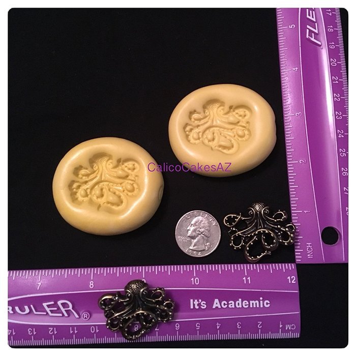 2 Steampunk Octopus Fondant Mold Set Chocolate Candy Gumpaste Soap Resin Clay