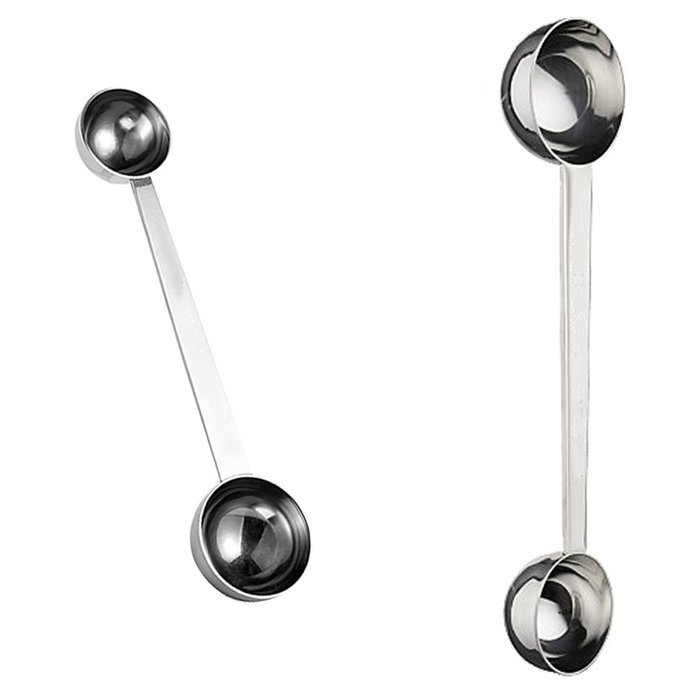 8" Premium Quality Stainless Steel Dual Scoop Coffee Spoon, 2 tbsp and 1 tbsp