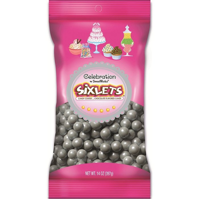 Sweetworks Celebrations Candy Sixlets Bag, 14 oz, Shimmer Silver N2