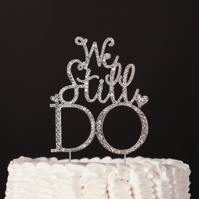We Still Do Cake Topper, Gold Anniversary or Vow Renewal Rhinestone Decoration (Gold) N5