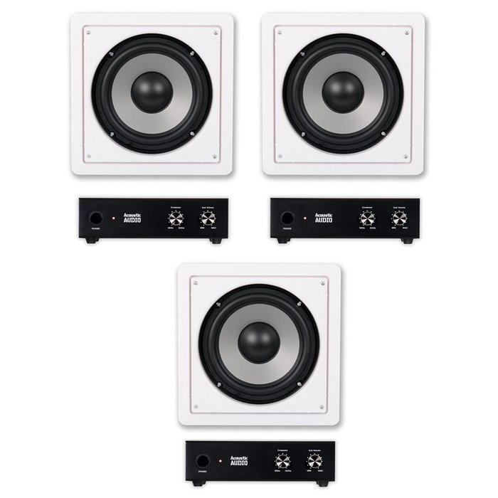 3 Acoustic Audio CS-IW8SUB 8" Home In-Wall Subwoofers and 3 Amplifiers Home Theater 750W CS-IW8SUBA-3S