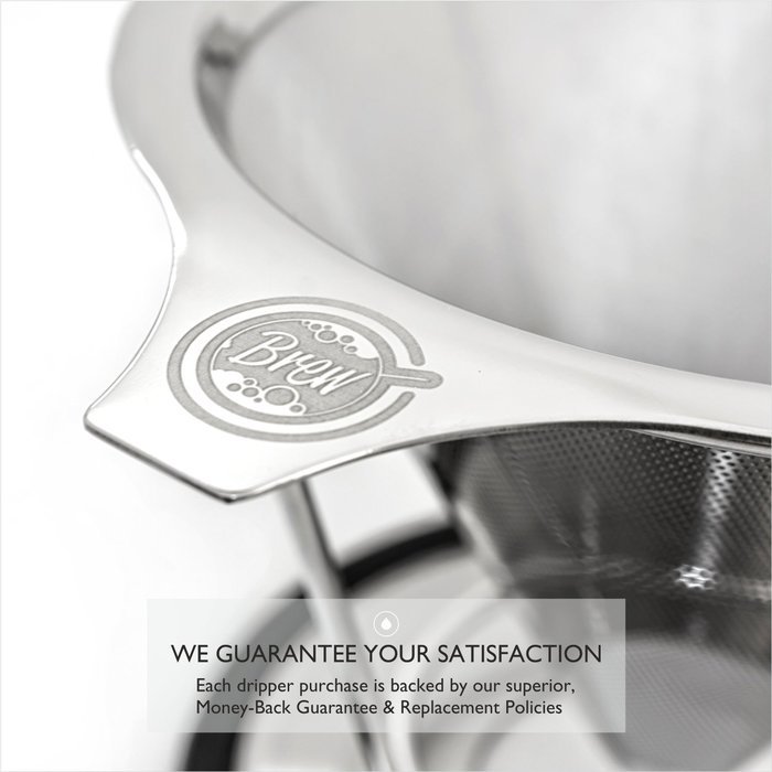 Pour Over Coffee Filter - BREW Permanent Reusable Stainless Steel 18/8 (304) double mesh Cone Coffee Dripper -... N7