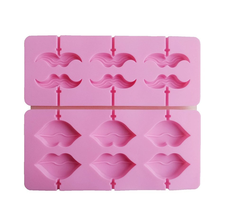 Yunko Beard and Red Lips Silicone Lollipop Candy Sugar Chocolate Mold With Sticks 2pcs /Set N2