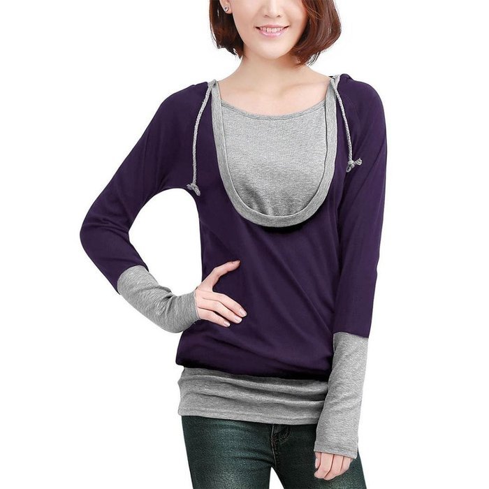 Women's Blouse,Laimeng Cotton blend Fashion Women Loose Pullover T Shirt Long Sleeve Blouse (M, Purple) N8