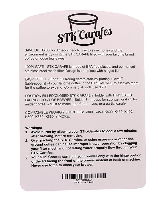 STK Carafes 2 Count Refillable Filters for Keurig 2.0 K350 K550 K250 K450 K300 K500 K400 K460 K560 Brewers By... N7
