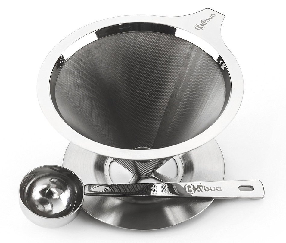 Paperless Pour Over Coffee Dripper with Coffee Scoop, Stainless Steel double mesh Reusable Pour Over Coffee Filter... N4