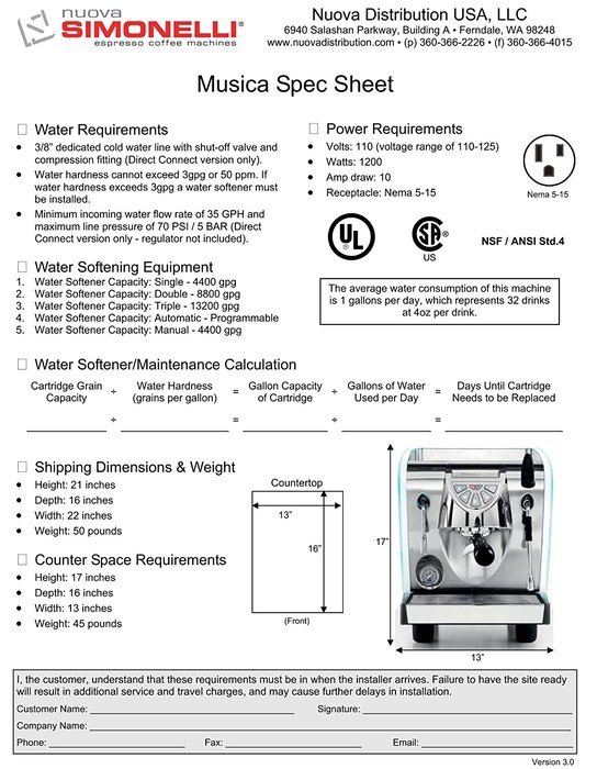 Nuova Simonelli Musica Black Pour Over Espresso Coffe Machine Starter Kit N9