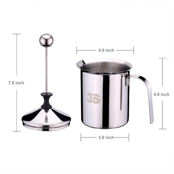 3S 800ML Stainless Steel Double Mesh Milk Frothing Pitcher Milk Frother Milk Foamer Creamer (800ml/27oz) N5