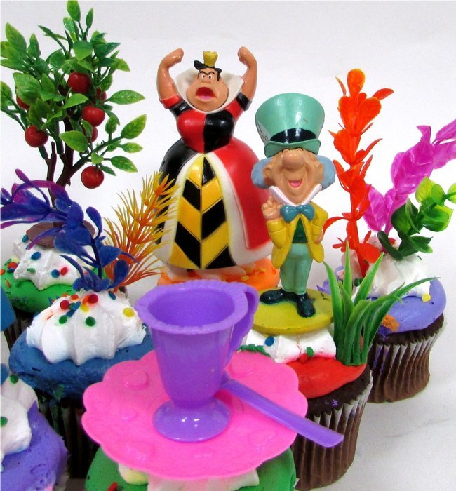 ALICE IN WONDERLAND 12 Piece Birthday CUPCAKE Topper Set Featuring Alice in Wonderland Figures and Decorative... N9