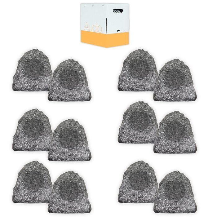 Theater Solutions 12R4G Outdoor Granite Rock 12 Speaker Set with Wire for Deck Pool Spa Patio Garden