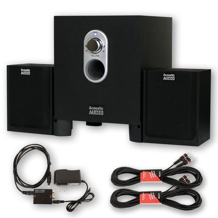 Acoustic Audio AA2101 Home 2.1 Speaker System with Optical Input and 2 Extension Cables for Multimedia