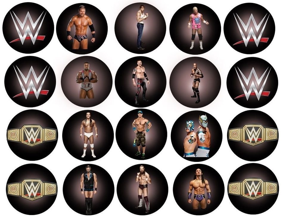 20 WWE Edible Image 2 inches Cookie or Cupcake Topppers (Prem Frosting)